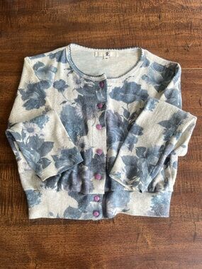 Vintage Rampage Blue Gray Floral Button Front Cardigan Sweater M Fits XS USA